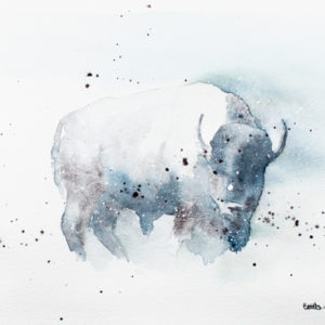 Painting of bison in winter
