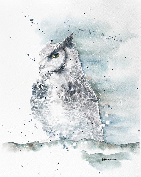 Painting of great horned owl